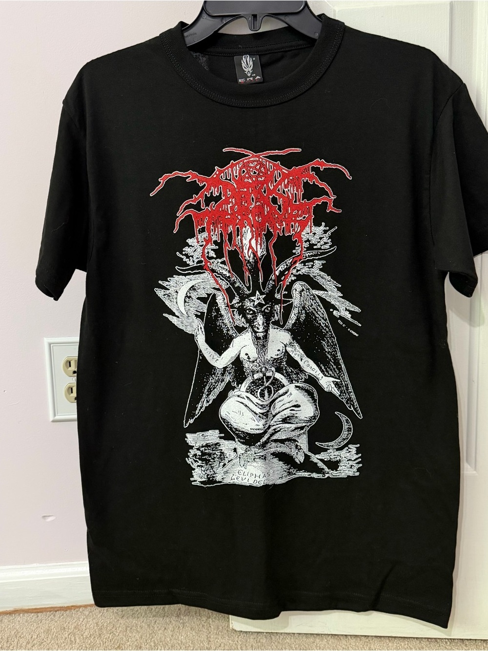 Black Graphic Band Tee with Red & White Illustration
